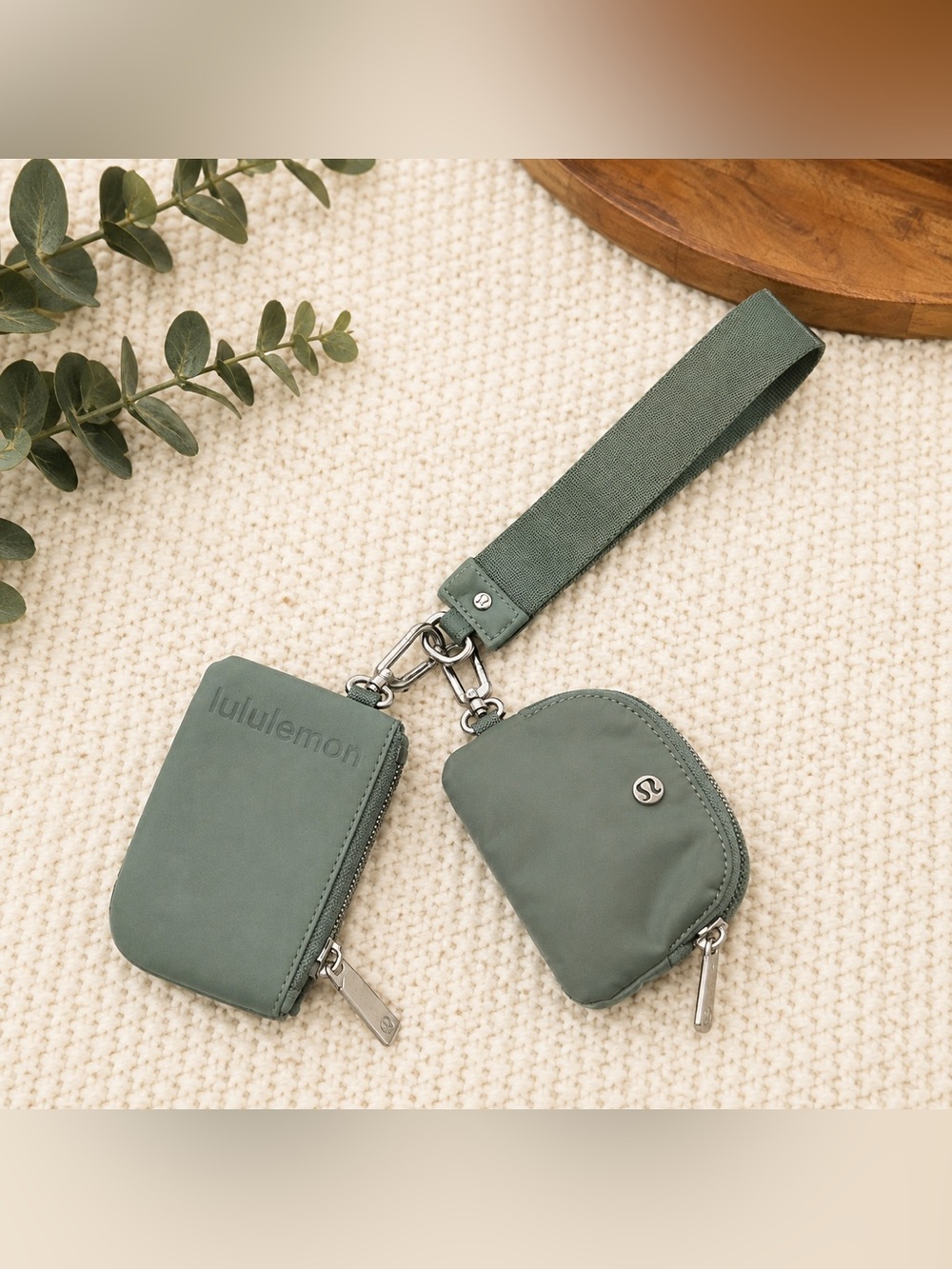 lululemon athletica Olive Green Wristlet Card Case & Coin Pouch Set